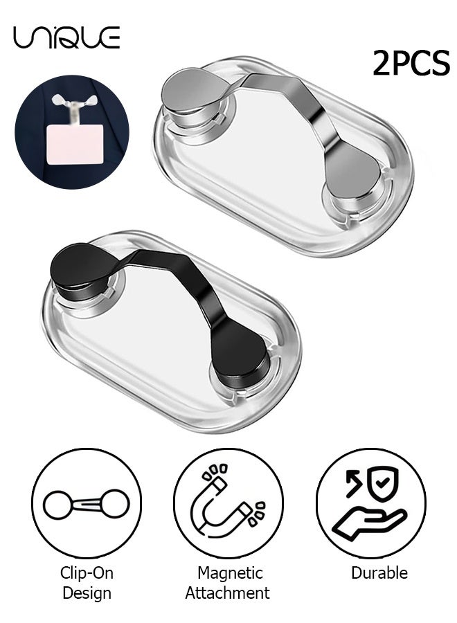 يونيك حامل نظارات مغناطيسي 2 قطعة - حامل نظارات - مشبك هنادسة من الفولاذ المقاوم للصدأ مع مغناطيس لتثبيت النظارات على الملابس للحفاظ على نظاراتك آمنة - حاملو النظارات للرجال والنساء (أسود/فضي) - Image 1