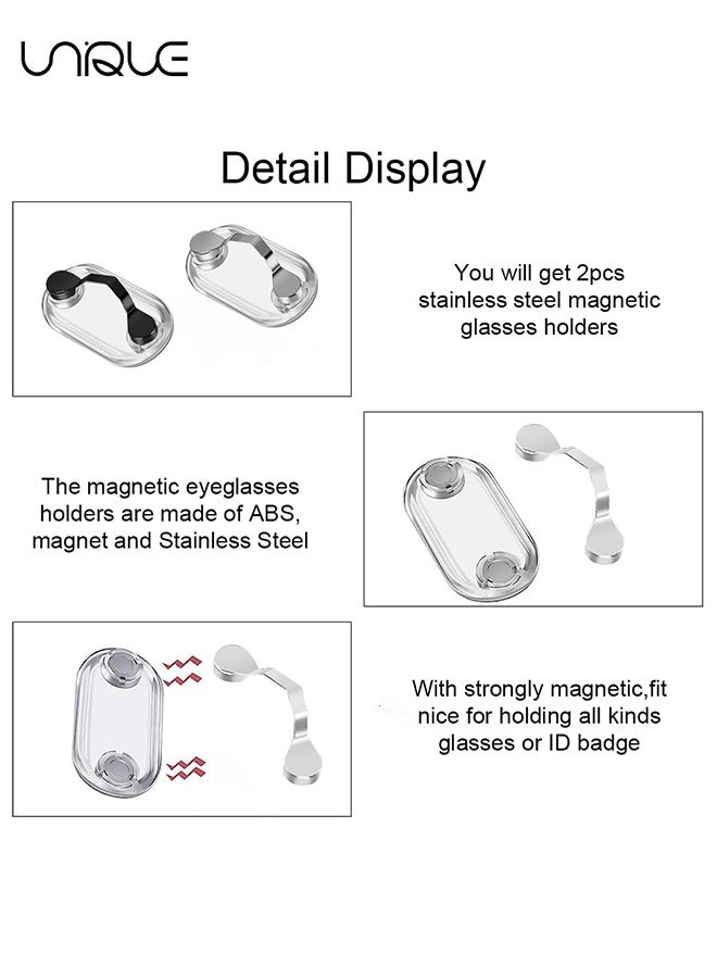 يونيك حامل نظارات مغناطيسي 2 قطعة - حامل نظارات - مشبك هنادسة من الفولاذ المقاوم للصدأ مع مغناطيس لتثبيت النظارات على الملابس للحفاظ على نظاراتك آمنة - حاملو النظارات للرجال والنساء (أسود/فضي) - Image 3