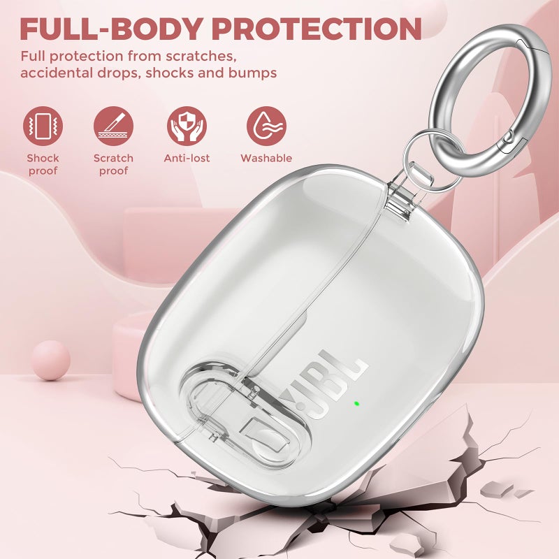 OTOPO Compatible with JBL Vibe 200TWS/JBL Vibe Beam/Beam 2 Case Cover Clear Lock Clip with Cleaner Kit, Transparent TPU Protective Cover Men Women with Carabiner for JBL Vibe Beam 2 Charging Case - Clear - Image 2