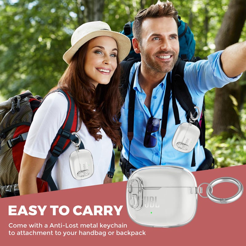 OTOPO Compatible with JBL Vibe 200TWS/JBL Vibe Beam/Beam 2 Case Cover Clear Lock Clip with Cleaner Kit, Transparent TPU Protective Cover Men Women with Carabiner for JBL Vibe Beam 2 Charging Case - Clear - Image 5