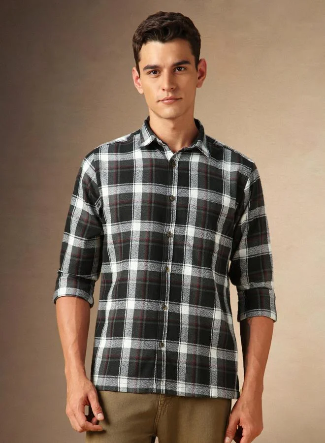 Dennis Lingo Men's Black Cotton Blend Checkered Button Down Relaxed Shirt