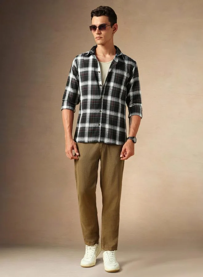 Dennis Lingo Men's Black Cotton Blend Checkered Button Down Relaxed Shirt