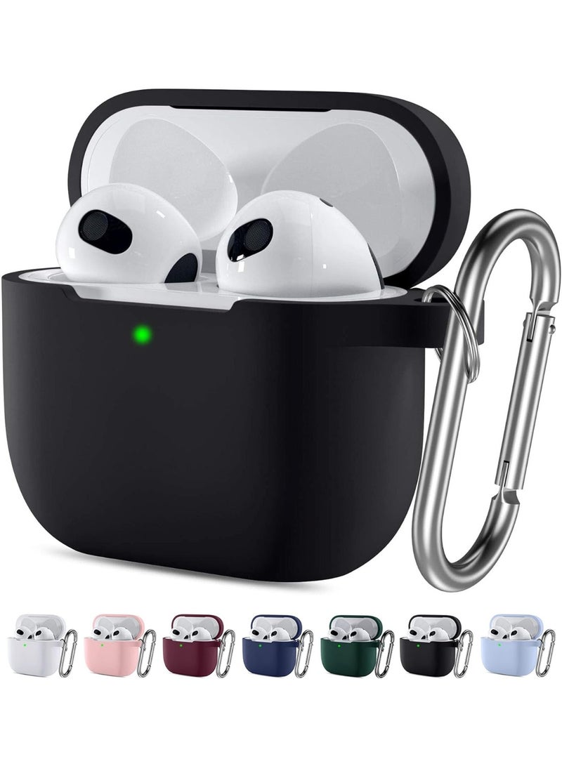 Compatible with AirPods 3 Case Cover for Women and Men 2021, Soft Silicone Protective Cover for Airpods 3rd Generation 2021 Cases with Keychain Front LED Visible Black