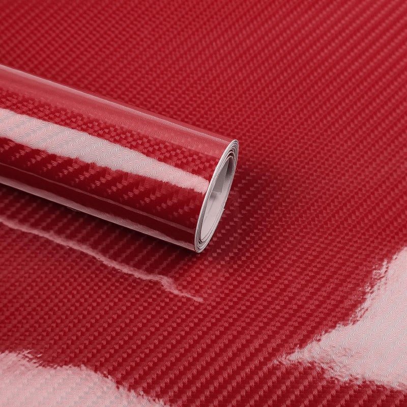 Lypumso 6D Carbon Fiber Vinyl Wrap Roll Glossy Car Wrap Film Featuring Bubble Free Air Release Technology Car Moto DIY Interior Exterior Decoration Carbon Fiber Red 1ft x 5ft