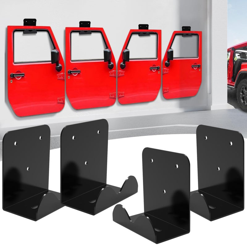 4PCS WallMounted Door Hanger Door Storage Bracket for 19562024 Jeep Wrangler CJ YJ TJ LJ JK JKU JL JLU