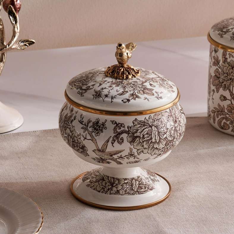 Pan Home Florian Wren Jar With Lid - White and Brown