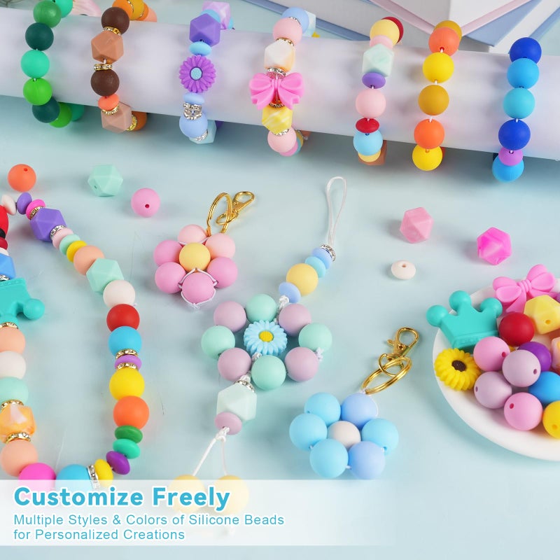 CUPLOOV 236Pcs Silicone Beads for Keychain Making Kit, Multi-Colored Silicone Beads Bulk, 13mm 15mm Round Rubber Bead Bracelet Kit for Pens, Necklace, Jewelry Making DIY Crafts Gifts - Image 5