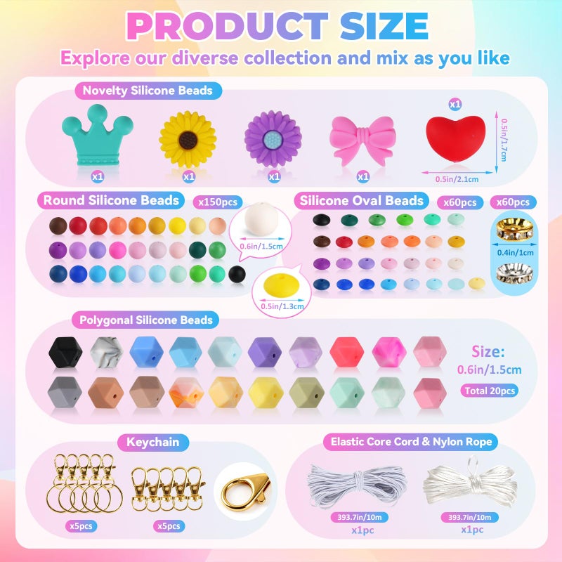 CUPLOOV 236Pcs Silicone Beads for Keychain Making Kit, Multi-Colored Silicone Beads Bulk, 13mm 15mm Round Rubber Bead Bracelet Kit for Pens, Necklace, Jewelry Making DIY Crafts Gifts - Image 4