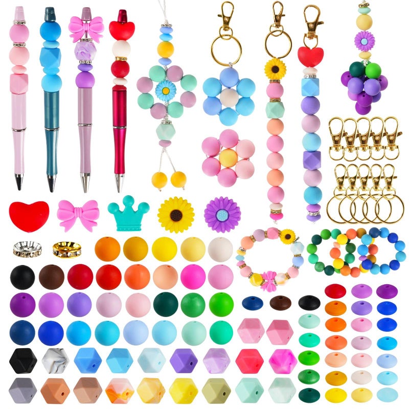 CUPLOOV 236Pcs Silicone Beads for Keychain Making Kit, Multi-Colored Silicone Beads Bulk, 13mm 15mm Round Rubber Bead Bracelet Kit for Pens, Necklace, Jewelry Making DIY Crafts Gifts - Image 1
