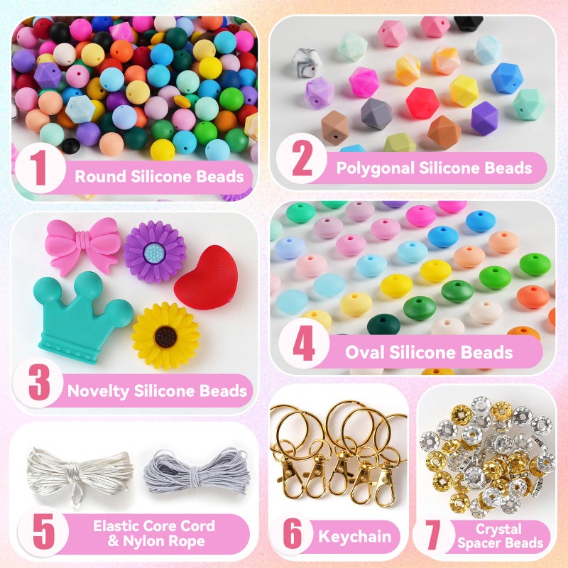 CUPLOOV 236Pcs Silicone Beads for Keychain Making Kit, Multi-Colored Silicone Beads Bulk, 13mm 15mm Round Rubber Bead Bracelet Kit for Pens, Necklace, Jewelry Making DIY Crafts Gifts - Image 3