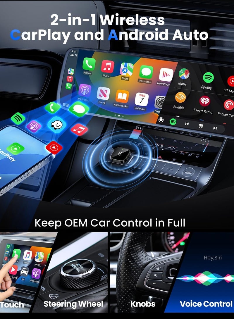 محول Apple CarPlay لاسلكي، محول 2 في 1 لـ Wireless CarPlay و Android Auto، توصيل وتشغيل، متوافق مع أكثر من 1000 سيارة تدعم CarPlay السلكي - Image 3
