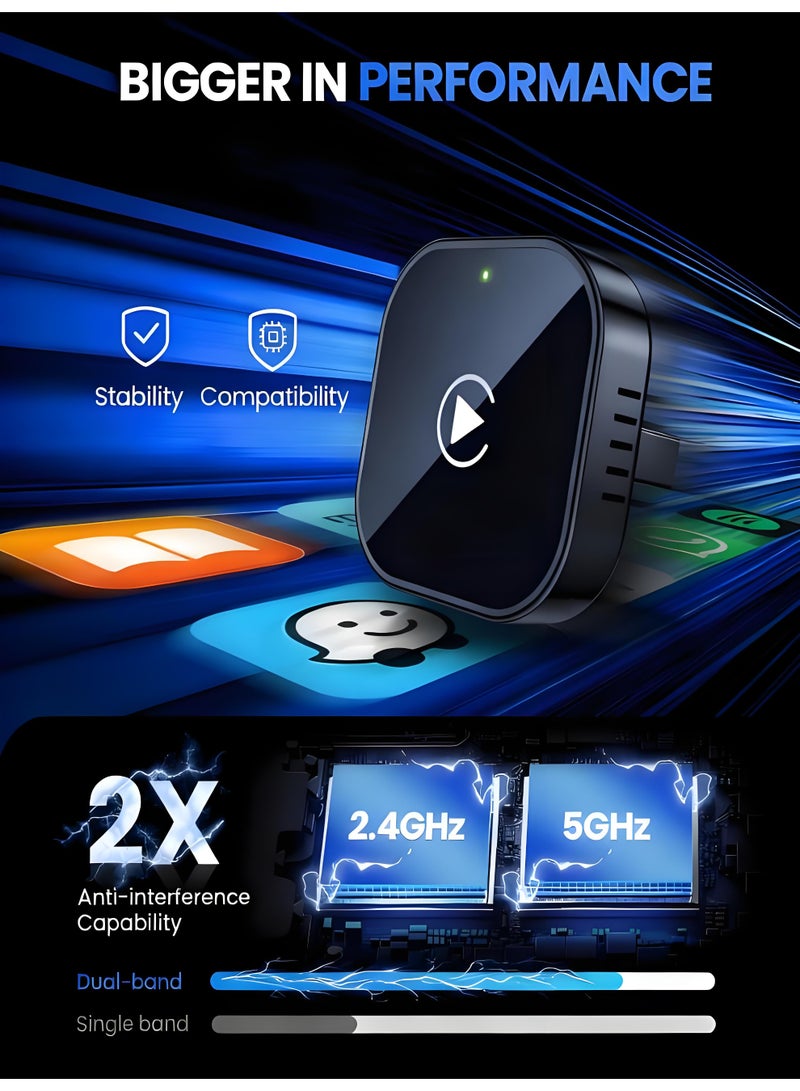 محول Apple CarPlay لاسلكي، محول 2 في 1 لـ Wireless CarPlay و Android Auto، توصيل وتشغيل، متوافق مع أكثر من 1000 سيارة تدعم CarPlay السلكي - Image 4