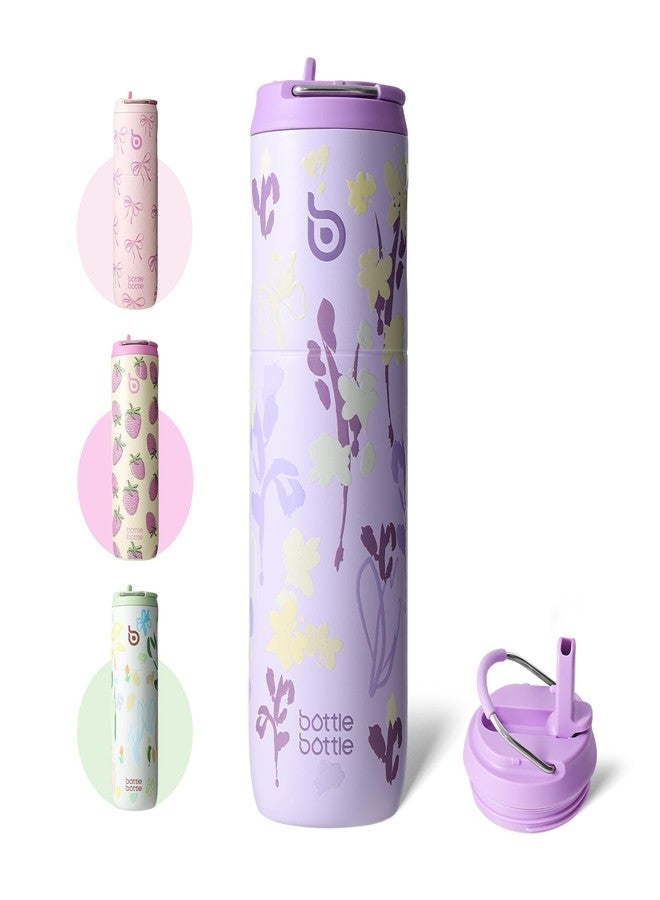 BOTTLE BOTTLE Insulated Water Bottle 24oz with Straw Lid and Handle for Sports Travel Gym Stainless Steel Water Bottles Double-Wall Vacuum Metal Leak Proof BPA-Free (Purple Grown) - Image 1