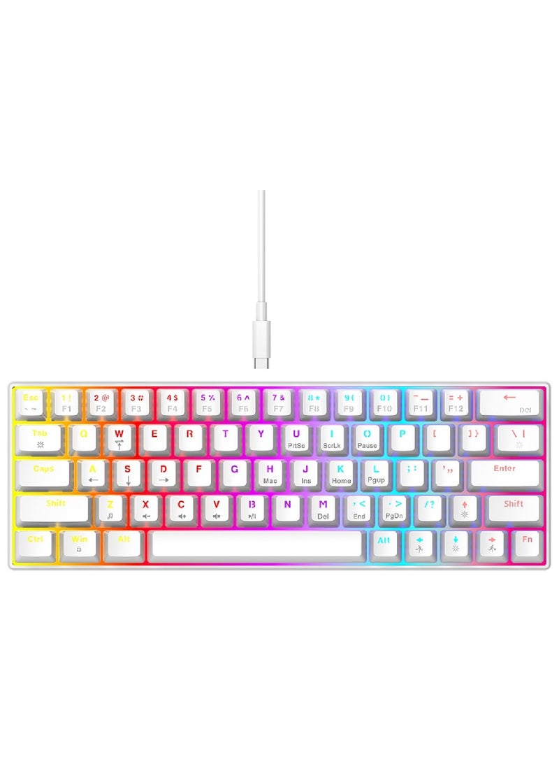T-WOLF - 63 Keys Wired Mechanical Gaming Keyboard Rgb Backlit Ultra Compact Mini Keyboard Waterproof Mini Compact 63 Keys Keyboard For PC Mac Gamer Typist Travel Easy White - Image 1