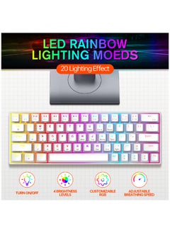 T-WOLF 63 Keys Wired Mechanical Gaming Keyboard Rgb Backlit Ultra Compact Mini Keyboard Waterproof Mini Compact 63 Keys Keyboard For PC Mac Gamer Typist Travel Easy White  - Image 3