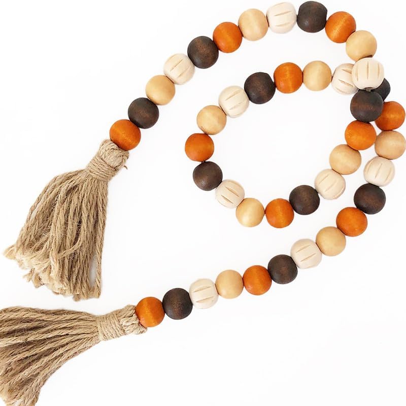 Foundations Decor Fall & Pumpkin Wooden Beads (Natural, Brown, Burnt Orange) - Image 1