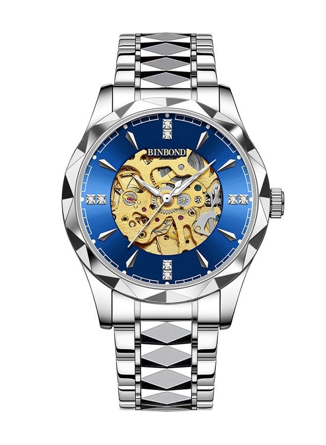BINBOND ​​BINBOND Men's Business Mechanical Watch - Stainless Steel Case with Blue Dial, Skeleton Tourbillon Design, Self-Winding Automatic Movement, 30M Water Resistance, Modern Business Style for Formal Occasions & Collectors​​ 