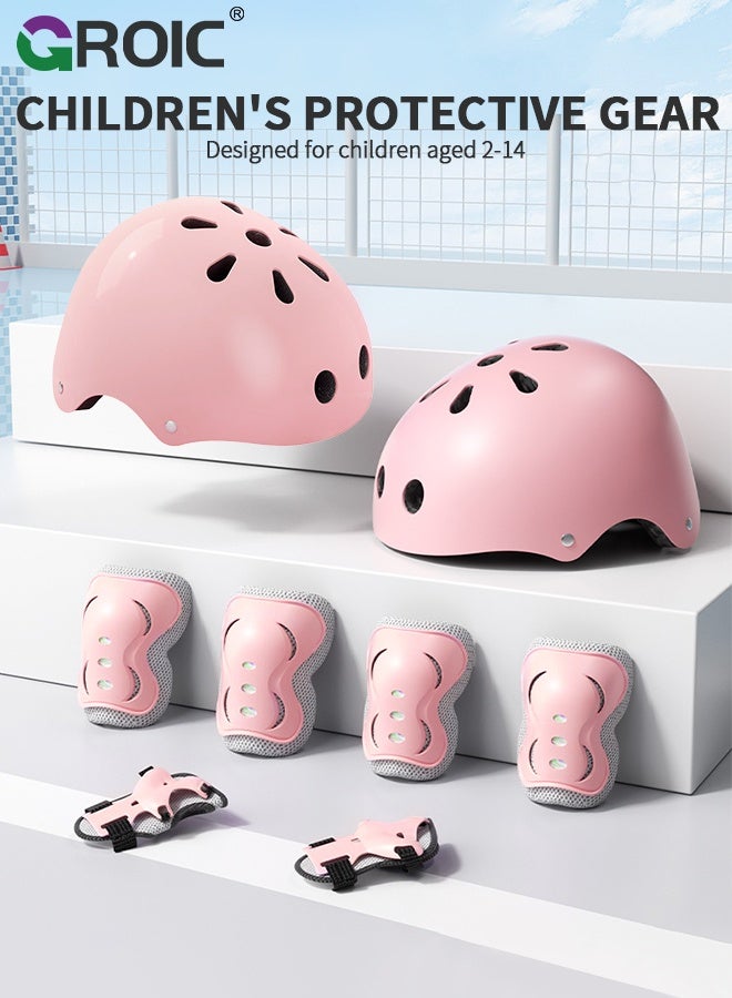 GROIC 8 Pcs Kids Helmet Set with Knee Pads Elbow Pads Wrist Guards Hip Pads, Sports Protective Gear Set for Toddlers, Adjustable Helmet for Girls & Boys for Sport Cycling Bike Roller Skating Scooter - Pink - Image 2