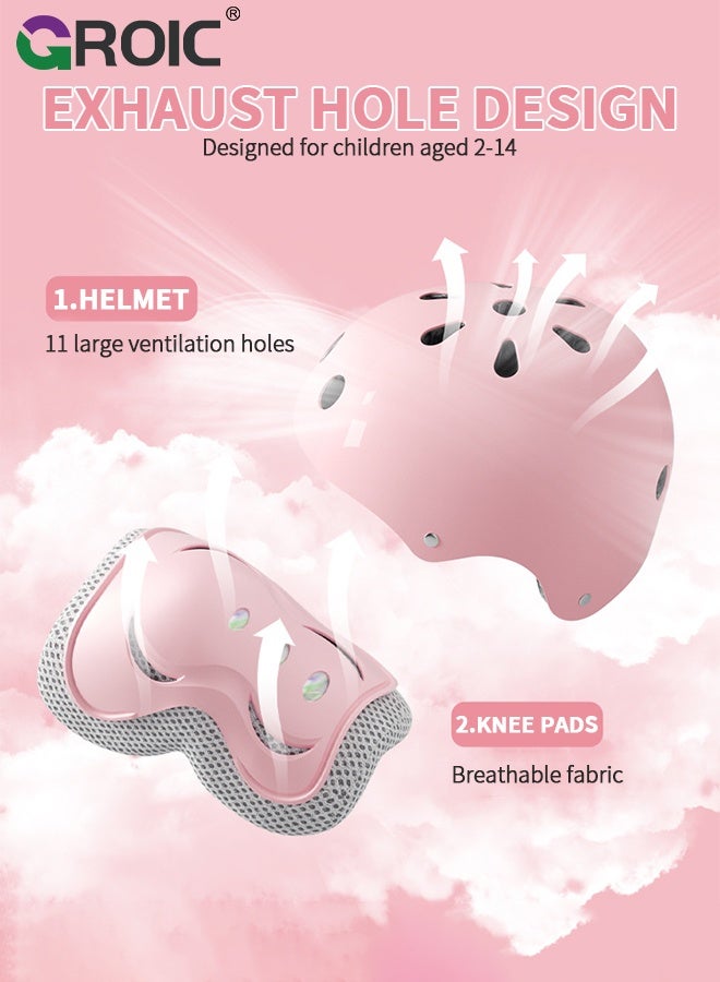 GROIC 8 Pcs Kids Helmet Set with Knee Pads Elbow Pads Wrist Guards Hip Pads, Sports Protective Gear Set for Toddlers, Adjustable Helmet for Girls & Boys for Sport Cycling Bike Roller Skating Scooter - Pink - Image 3
