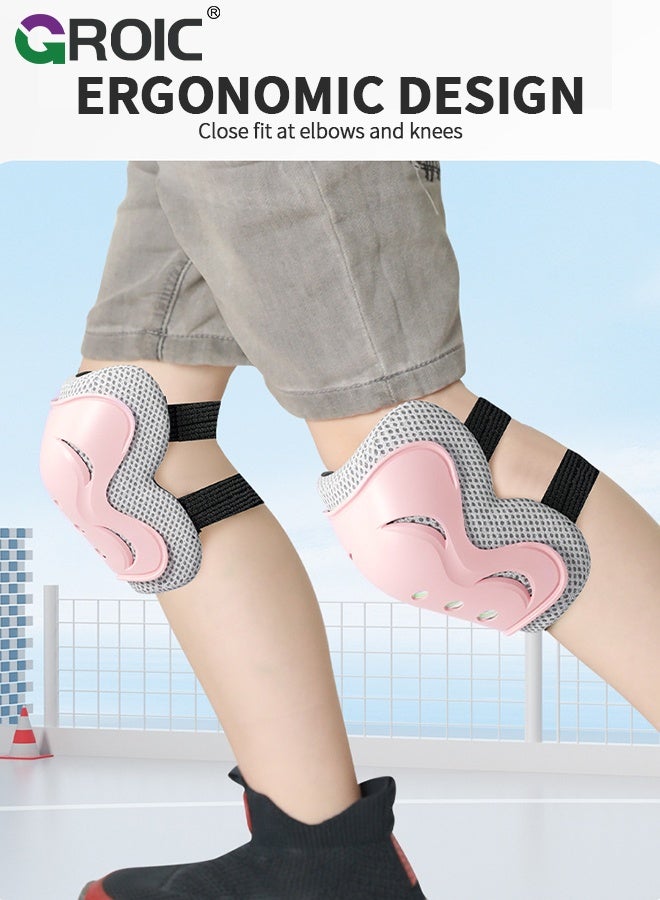 GROIC 8 Pcs Kids Helmet Set with Knee Pads Elbow Pads Wrist Guards Hip Pads, Sports Protective Gear Set for Toddlers, Adjustable Helmet for Girls & Boys for Sport Cycling Bike Roller Skating Scooter - Pink - Image 5