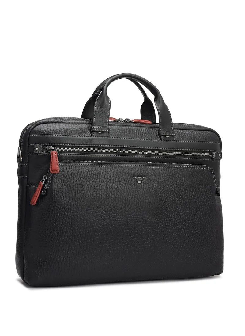 دا ميلانو حقيبة كمبيوتر جلد طبيعي أسود