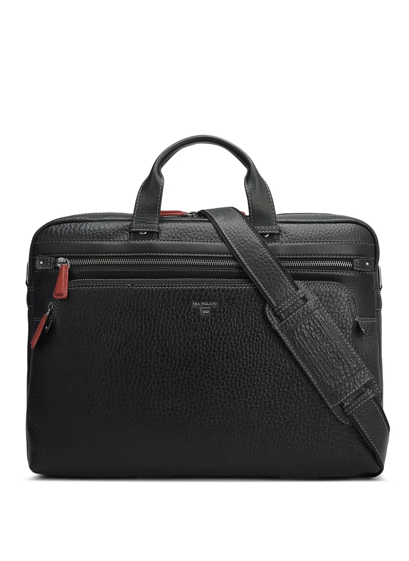 دا ميلانو حقيبة كمبيوتر جلد طبيعي أسود