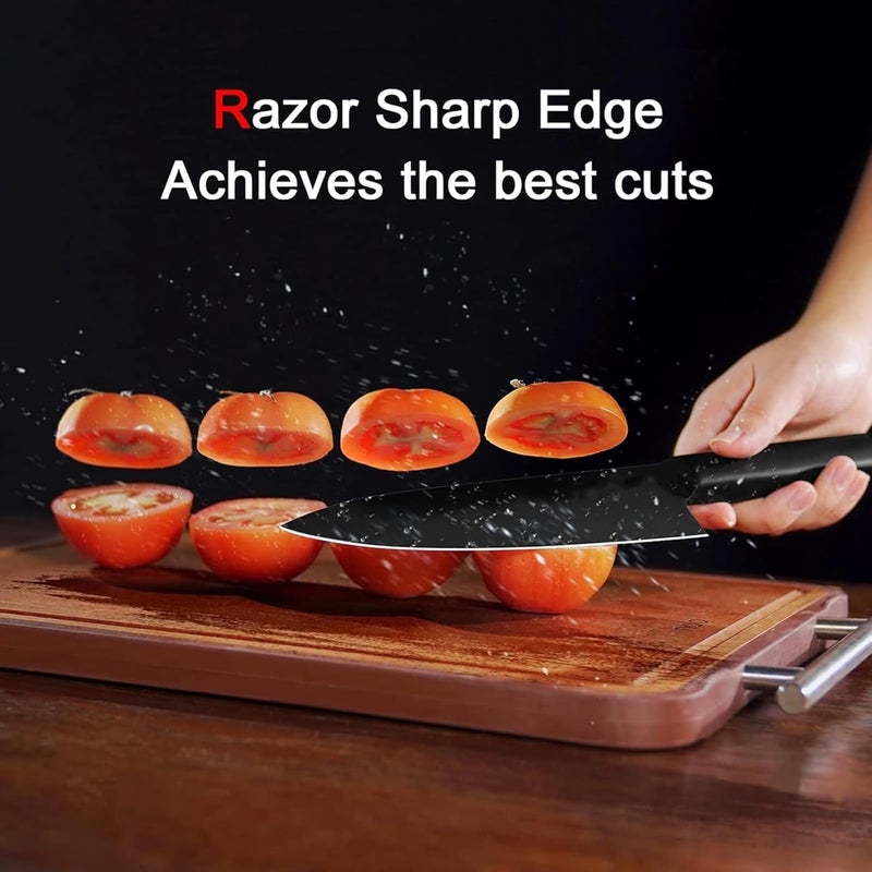 upsimples Set of 3 Stainless Steel Kitchen Knife Set | High-Carbon Stainless Steel Kitchen Knife |Vegetable Knife| Chef Knife| Sharp Edge Cutting Chef Knifes for Chopping Vegetables, Fruits (Black) - Image 5