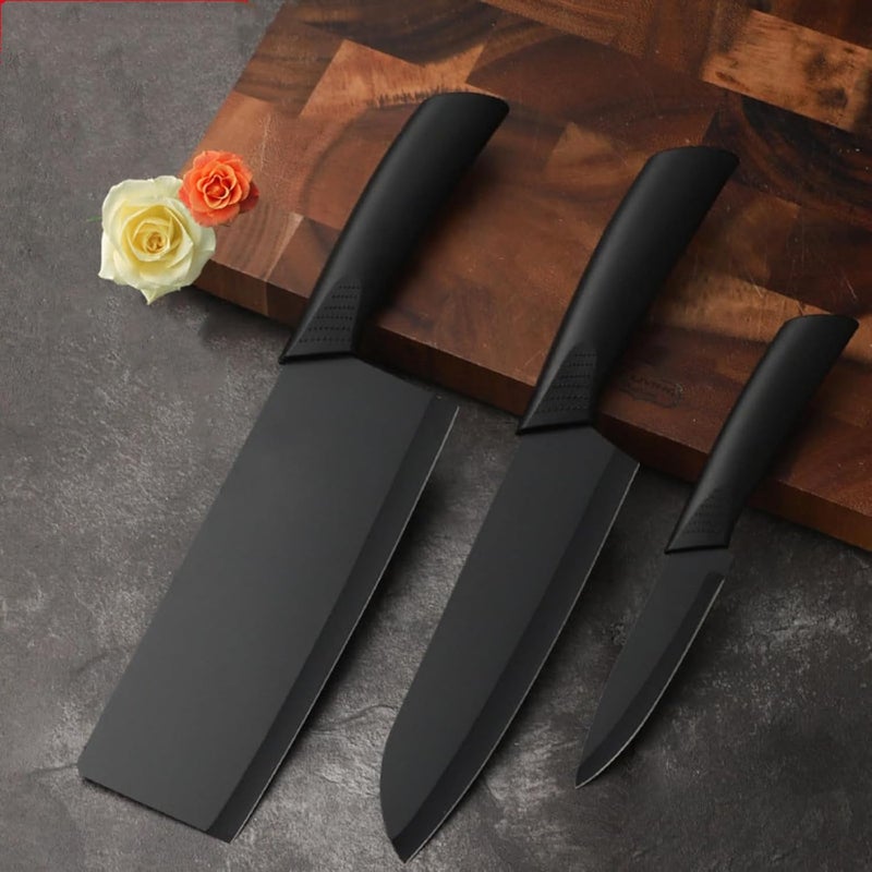 upsimples Set of 3 Stainless Steel Kitchen Knife Set | High-Carbon Stainless Steel Kitchen Knife |Vegetable Knife| Chef Knife| Sharp Edge Cutting Chef Knifes for Chopping Vegetables, Fruits (Black) - Image 1