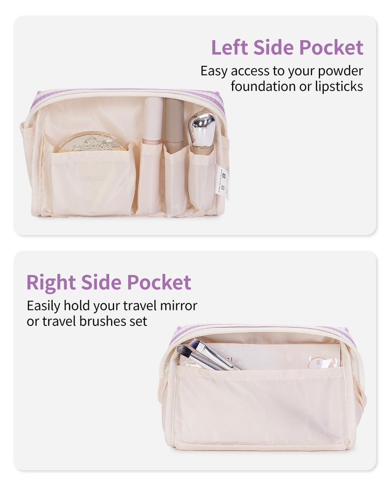 Narwey Small Striped Makeup Bag for Purse Mini Cosmetic Bag Travel Makeup Pouch Zipper Pouch Cute Make up Bags with Compartments for Women Girls (Purple Stripe, Small) - Image 3