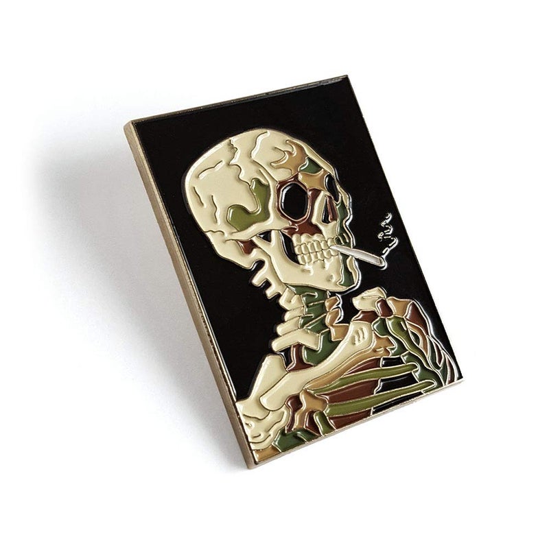 Pinsanity Van Gogh 'Skull With Burning Cigarette' Painting Enamel Lapel Pin - Image 2