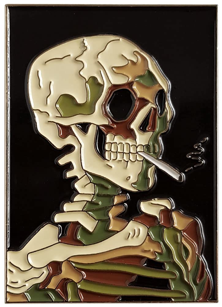 Pinsanity Van Gogh 'Skull With Burning Cigarette' Painting Enamel Lapel Pin - Image 1