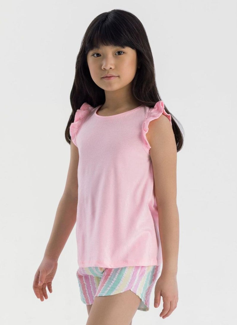 MINOTI Teen Girls Cap Sleeve T-Shirt with Frill Shoulders - Image 1