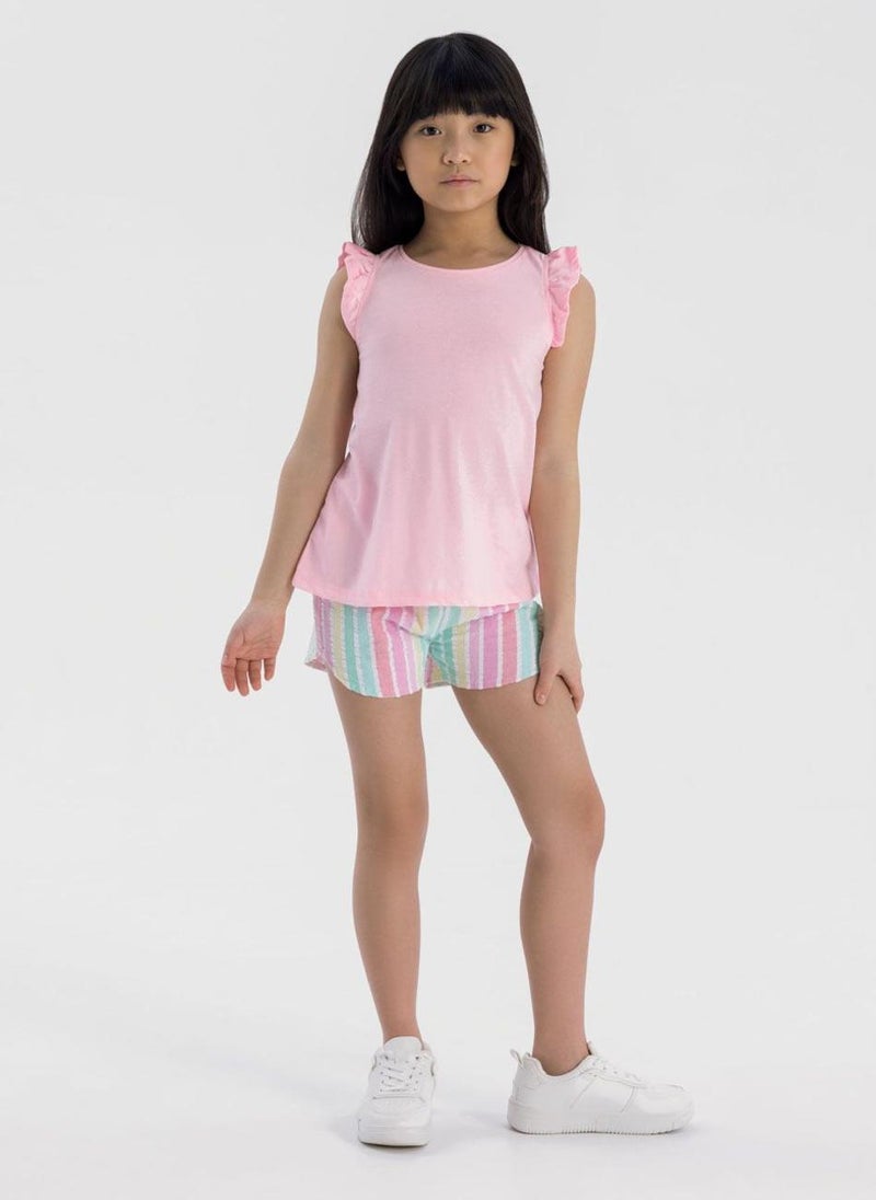 MINOTI Teen Girls Cap Sleeve T-Shirt with Frill Shoulders - Image 5
