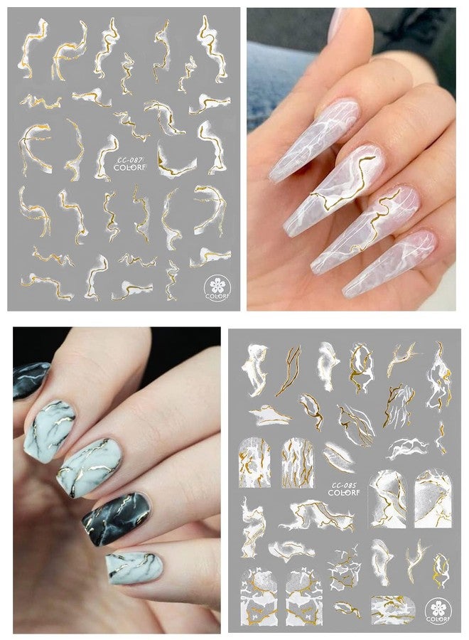 TOROKOM 12 Sheets Nail Art Stickers Decals,TOROKOM Self-Adhesive White Black Gold Stripe Line Nail Decals Marble Wave Nail Sticker Supplies for 3D Nail Design Nail Accessories for Women French Nail Decoration - Image 5