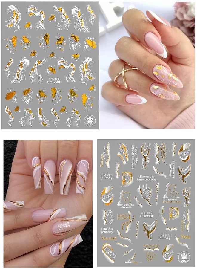 TOROKOM 12 Sheets Nail Art Stickers Decals,TOROKOM Self-Adhesive White Black Gold Stripe Line Nail Decals Marble Wave Nail Sticker Supplies for 3D Nail Design Nail Accessories for Women French Nail Decoration - Image 2