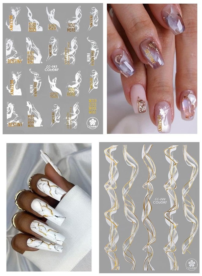 TOROKOM 12 Sheets Nail Art Stickers Decals,TOROKOM Self-Adhesive White Black Gold Stripe Line Nail Decals Marble Wave Nail Sticker Supplies for 3D Nail Design Nail Accessories for Women French Nail Decoration - Image 4