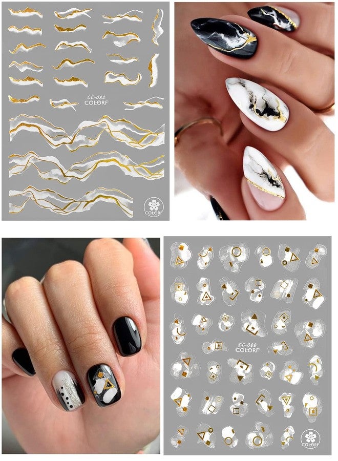 TOROKOM 12 Sheets Nail Art Stickers Decals,TOROKOM Self-Adhesive White Black Gold Stripe Line Nail Decals Marble Wave Nail Sticker Supplies for 3D Nail Design Nail Accessories for Women French Nail Decoration - Image 3