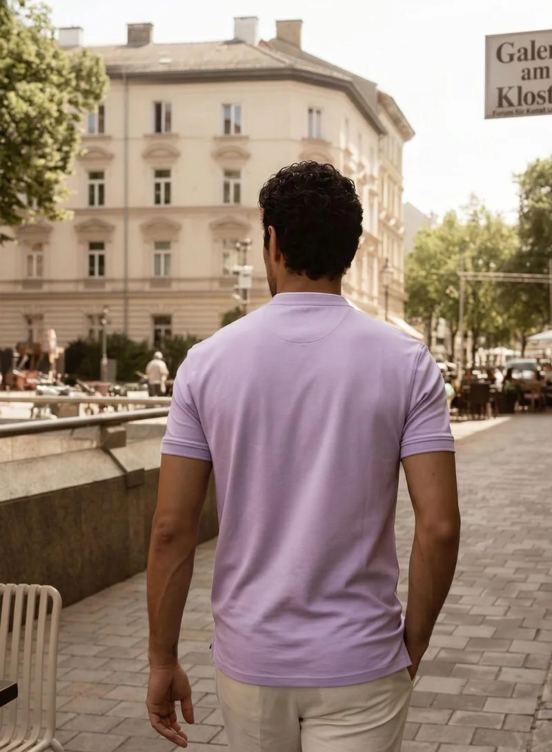 دينيس لينغو Men Lilac Cotton Blend Solid Regular T-Shirt