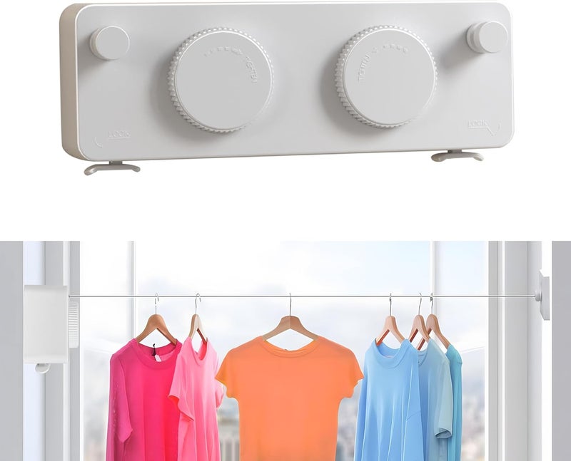 JOOM Retractable Clothesline Heavy Duty Clothes Drying Laundry Line Wall Mounted Easy Hanging Clothes Drying Laundry Line Retracting Hanging Lock to Prevent Sagging (Two line,White) - Image 1