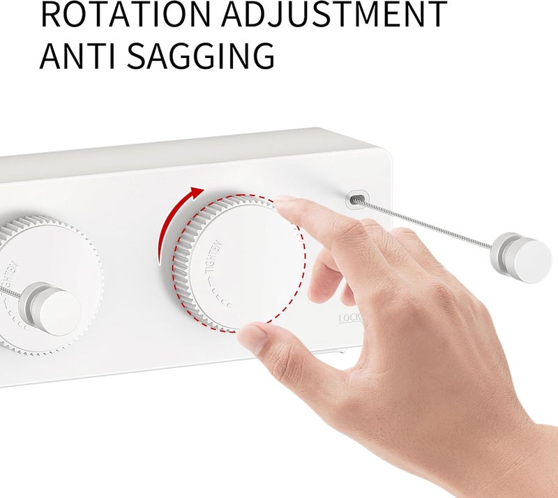 JOOM Retractable Clothesline Heavy Duty Clothes Drying Laundry Line Wall Mounted Easy Hanging Clothes Drying Laundry Line Retracting Hanging Lock to Prevent Sagging (Two line,White) - Image 3