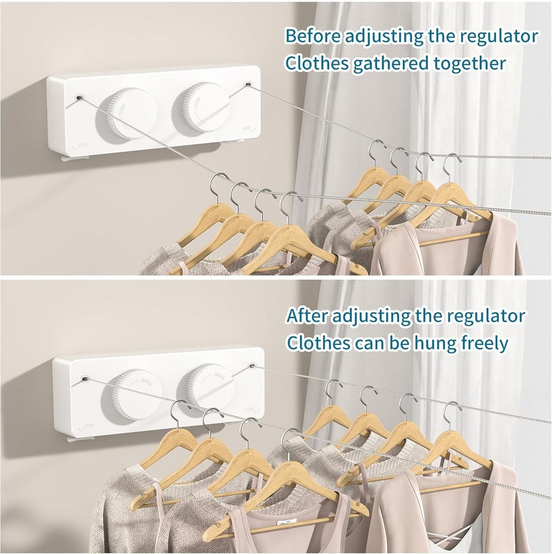 JOOM Retractable Clothesline Heavy Duty Clothes Drying Laundry Line Wall Mounted Easy Hanging Clothes Drying Laundry Line Retracting Hanging Lock to Prevent Sagging (Two line,White) - Image 4