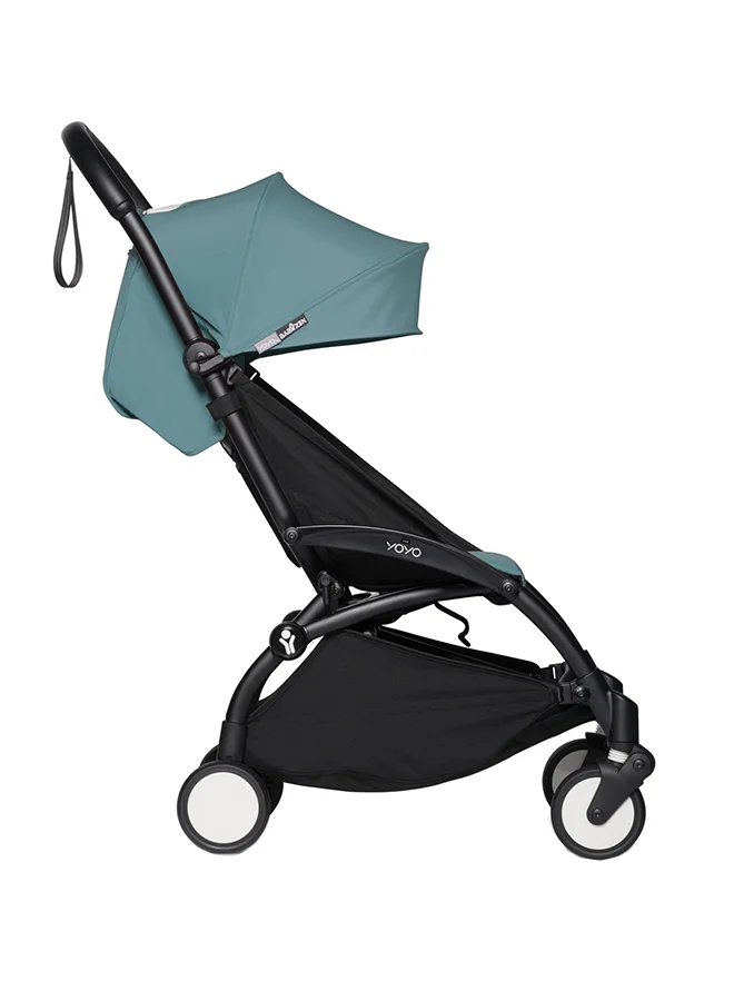 BABYZEN Yoyo Stroller Includes Harness, Backrest, Hood Extensions, Shoulder Strap, Storage Bag, Seat Cushion And Matching Canopy (Black Frame With Aqua 6+ Colour Pack)