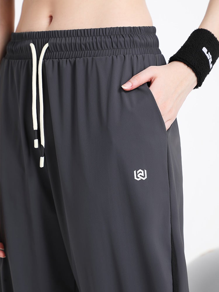 A Generation Of Summer Ice Silk Plus Size Sports Harem Pants Women'S Chubby Girl Loose Mesh Stitching Fitness Yoga Pants - Image 5