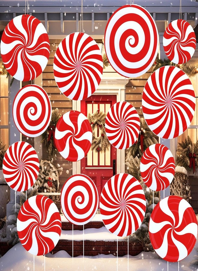 Woanger 16 Pcs Christmas Candy Cane Ornament Large Candy Decorations Double Sided Xmas Hanging Decor Red and White Yard Lawn Signs with Stake for Home Outdoor Indoor Porch Pathway Christmas Tree - Image 1