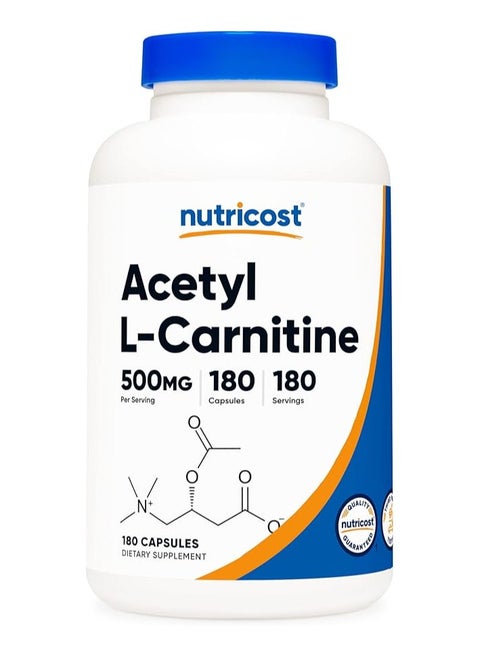 Acetyl L-Carnitine Capsules, Supports Cognitive Function and Blood Flow, 500mg, 180 Capsules -