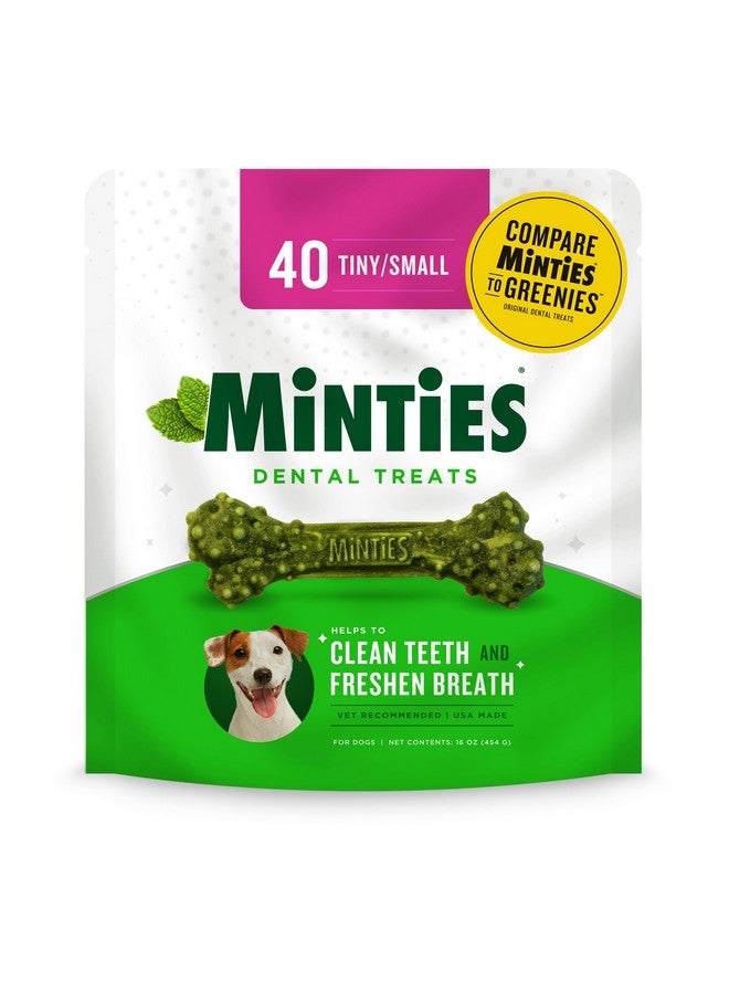 Minties Dental Chews for Dogs, 40 Count, Vet-Recommended Mint-Flavored Dental Treats for Tiny/Small Dogs 5-24 lbs, Dental Bones Clean Teeth, Fight Bad Breath, and Removes Plaque and Tartar - Image 1