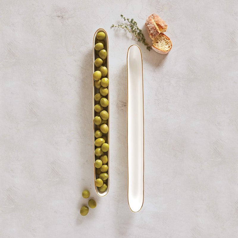 Santa Barbara Design Studio Creative Brands SB Design Studio Table Sugar Ceramic Olive Boat Server WhiteGold 1625 W x 175 H x 15 D - Image 3