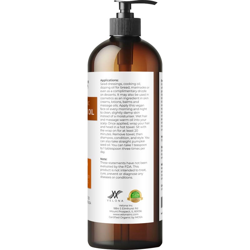 velona زيت بذور اليقطين من فيلونا - معتمد من وزارة الزراعة الأمريكية - 16 أونصة سائلة | 100% زيت ناقل نقي وطبيعي | غير مكرر، معصور على البارد | للطهي، الوجه، الشعر، الجسم والعناية بالبشرة | استخدمه اليوم - استمتع بالنتيجة - Image 4
