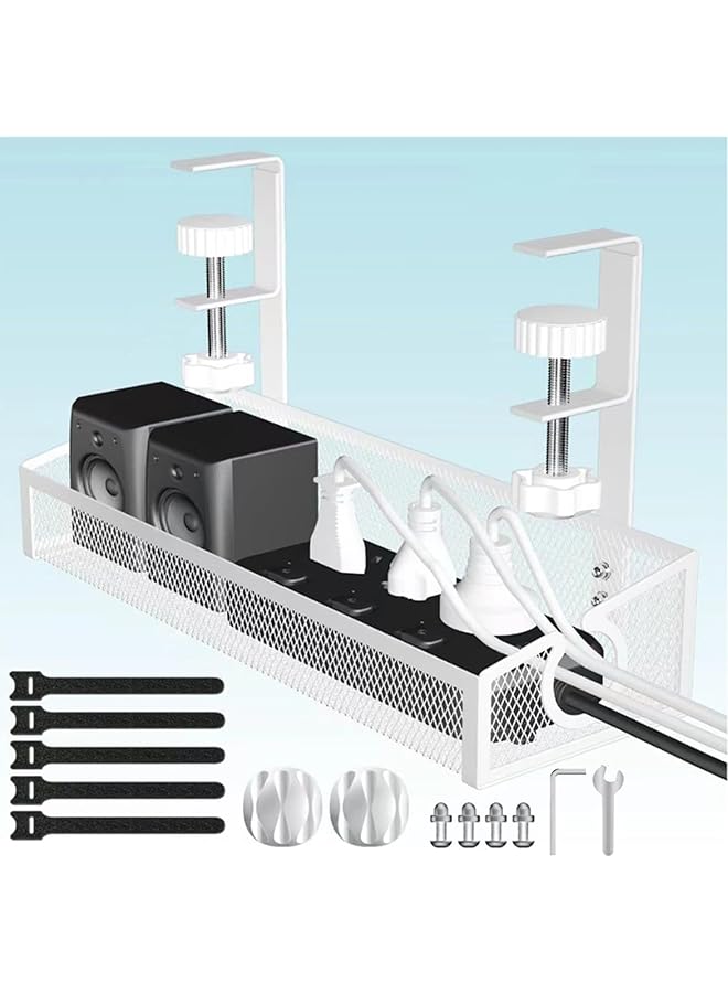 promass Under Desk Power Board Storage Tray - Cable Storage Rack, Carbon Steel, No Drill, Stable and Non-Slip, Suitable For Office, Home, School (White) - Image 1