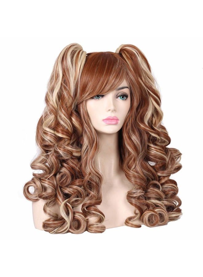 ColorGround (Brown/Blonde) - Long Curly Multi-Colour Cosplay Wig with 2 Ponytails(Brown with Blonde) - Image 5